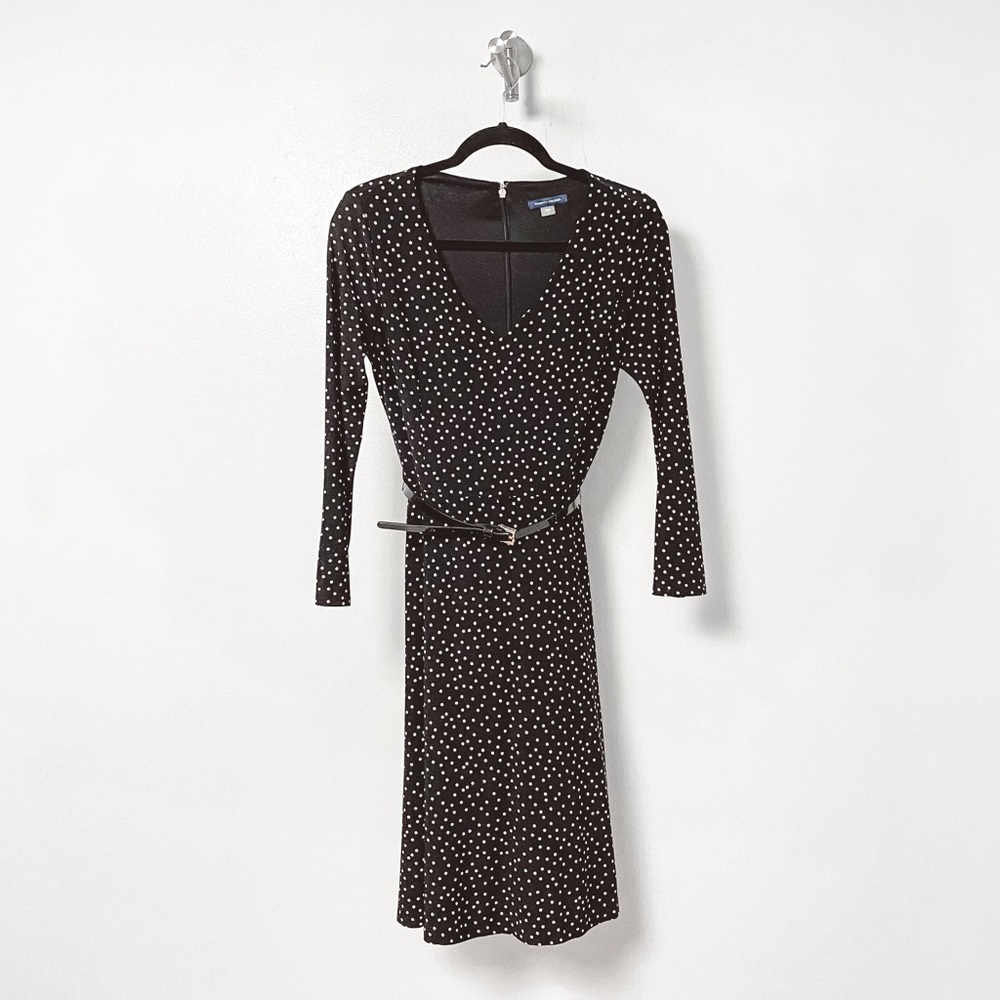 Tommy Hilfiger Fall Preppy Chic Belted Polka Dot Midi Dress‎ Black White